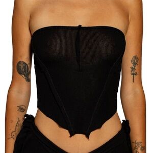 V CUT TUBE TOP IN BLACK RIB SAMI MIRO VINTAGE